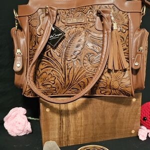 Brown Embossed Leather Handbag